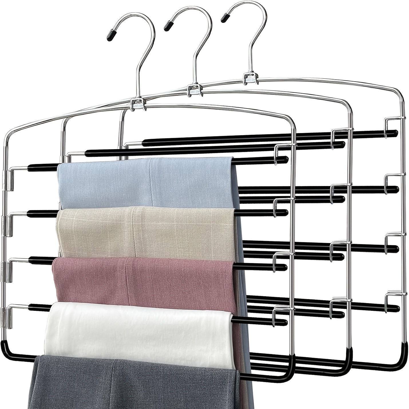 Image of 3pcs Pants Hanger, 5-layer Closet Organizer And Storage Rack, Space- Swing Arm Hanger, Multiple Hangers For Pants, Jeans, Leggings, And Casual Pants Clothing Storage Supplies