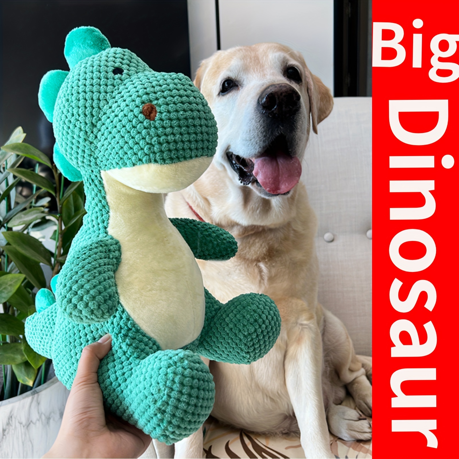 

Jouet pour chien en de dinosaure en peluche et à la mastication avec un couineur - Jouet interactif pour animaux de compagnie de taille moyenne