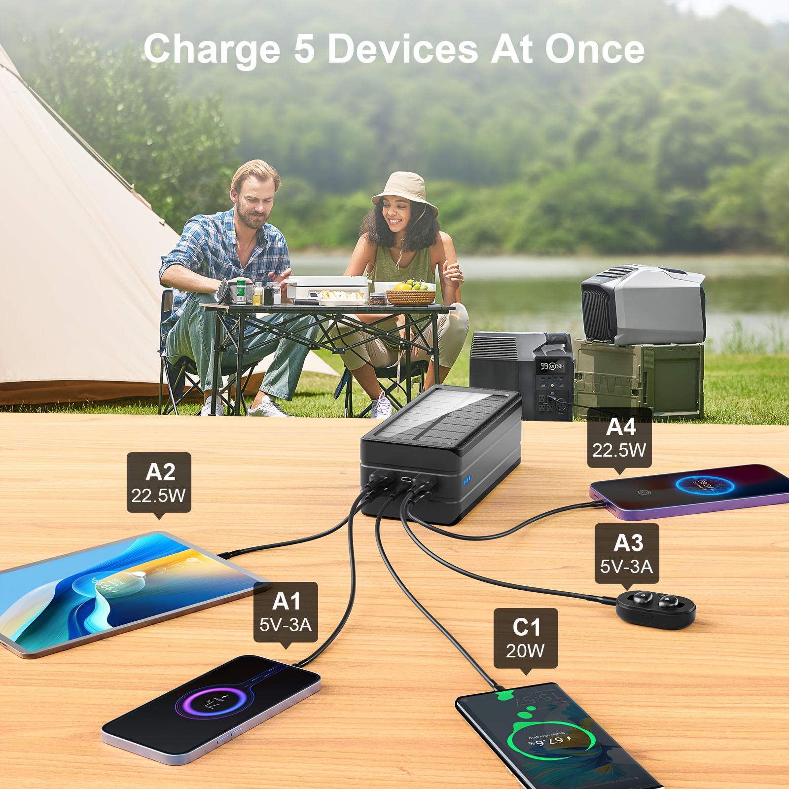 Compact, portable solar power bank ready for travel
