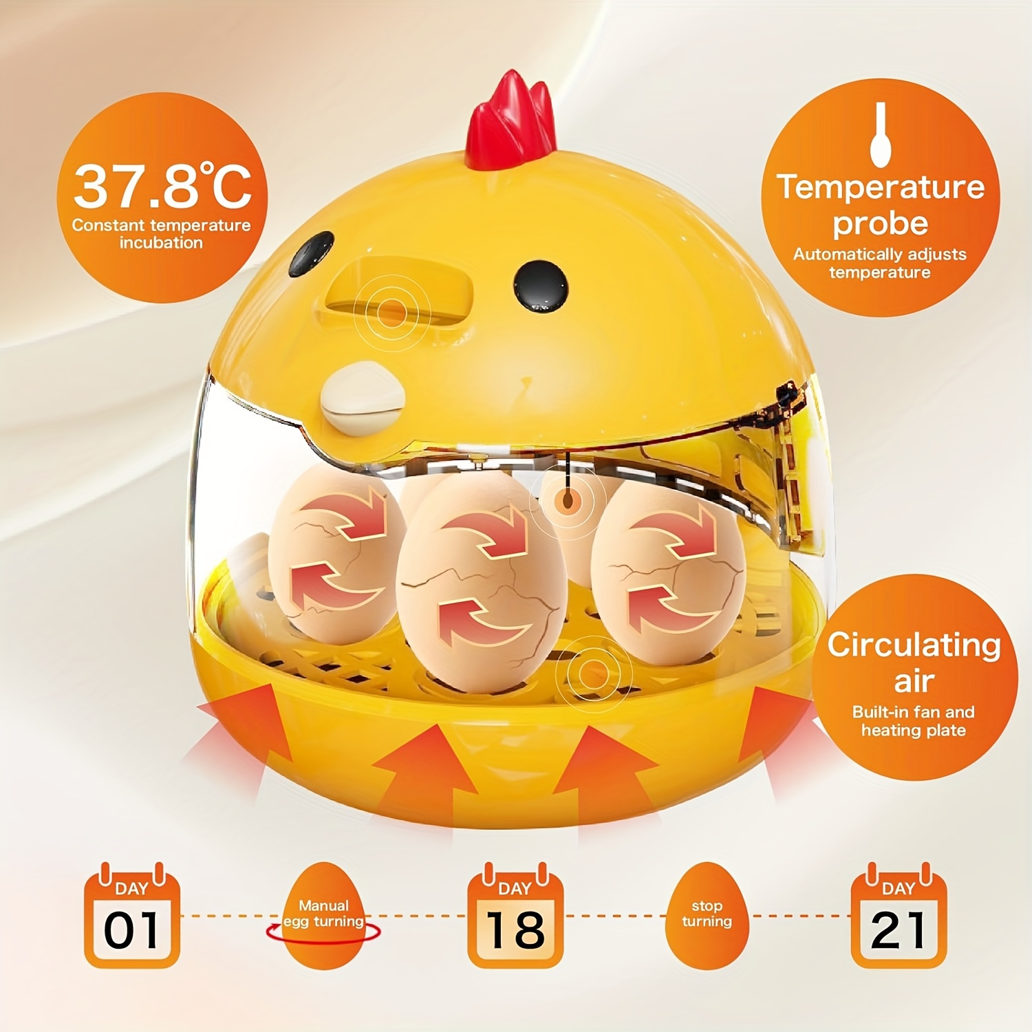 mini egg incubator capacity for 5pcs chicken eggs or 10pcs bird eggs 5v 2a safe voltage with set cute design suitable for home use Product details 1