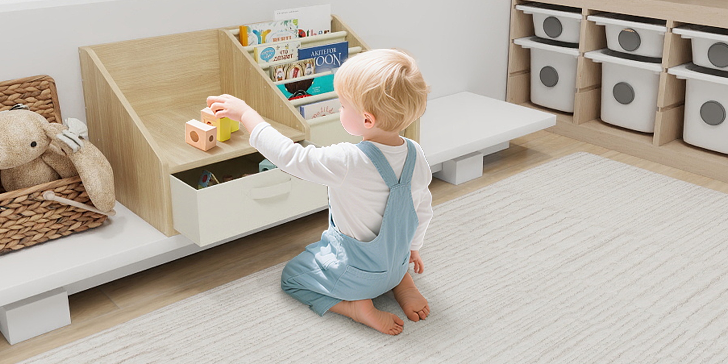 ! 5-Pocket Fabric Toddler Bookshelf + Drawer, Easy Assembly, Nursery & Playroom Reading Corner Storage Must-Have, Limited Time Offer
