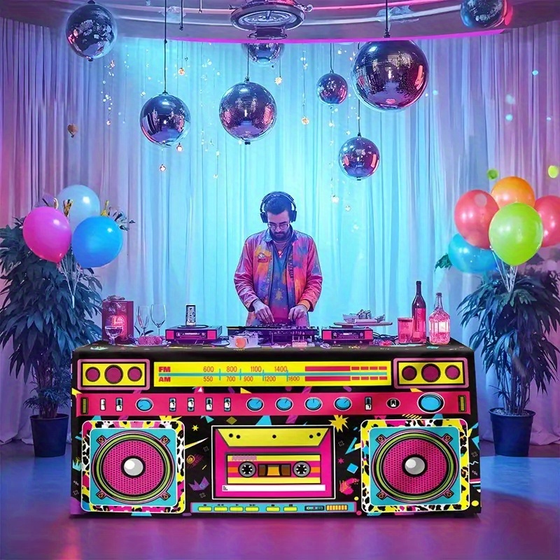 retro 80s 90s table cover suitable for hip hop birthday party decorations wedding decorations summer decoration garden decor for outside outdoor decor 80s themed party tablecloth with cover for 80s 90s themed events nostalgic party supplies