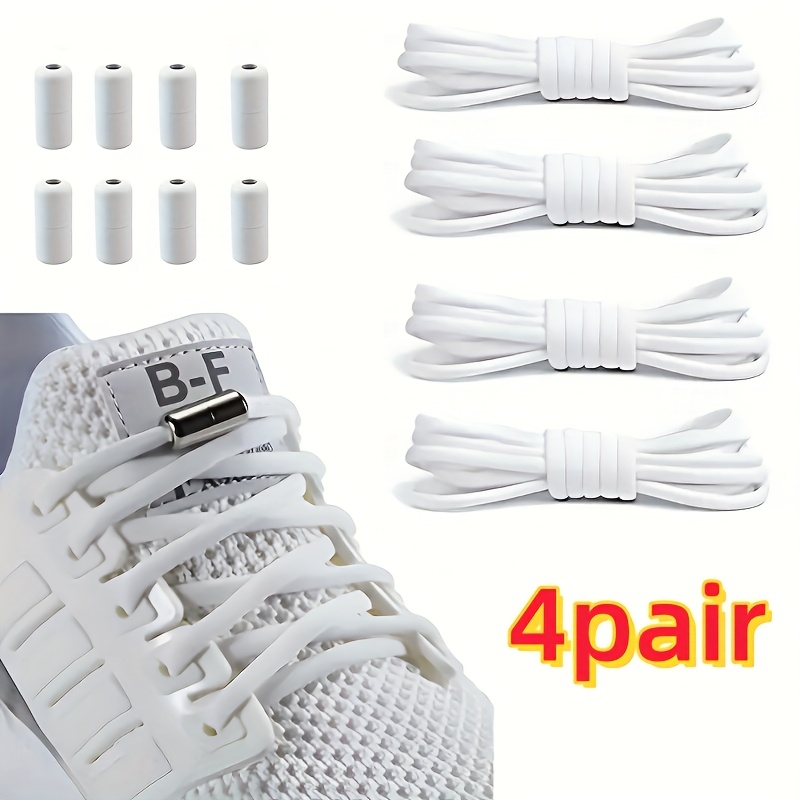 4-pair No-tie Shoelace Set, Simple Capsule Button Lightweight Fashionable Elastic Shoelaces, Unisex, Easy For Daily Wear, Lazy Shoelaces. Suitable For Casual Shoes, Sneakers, And Canvas Shoes