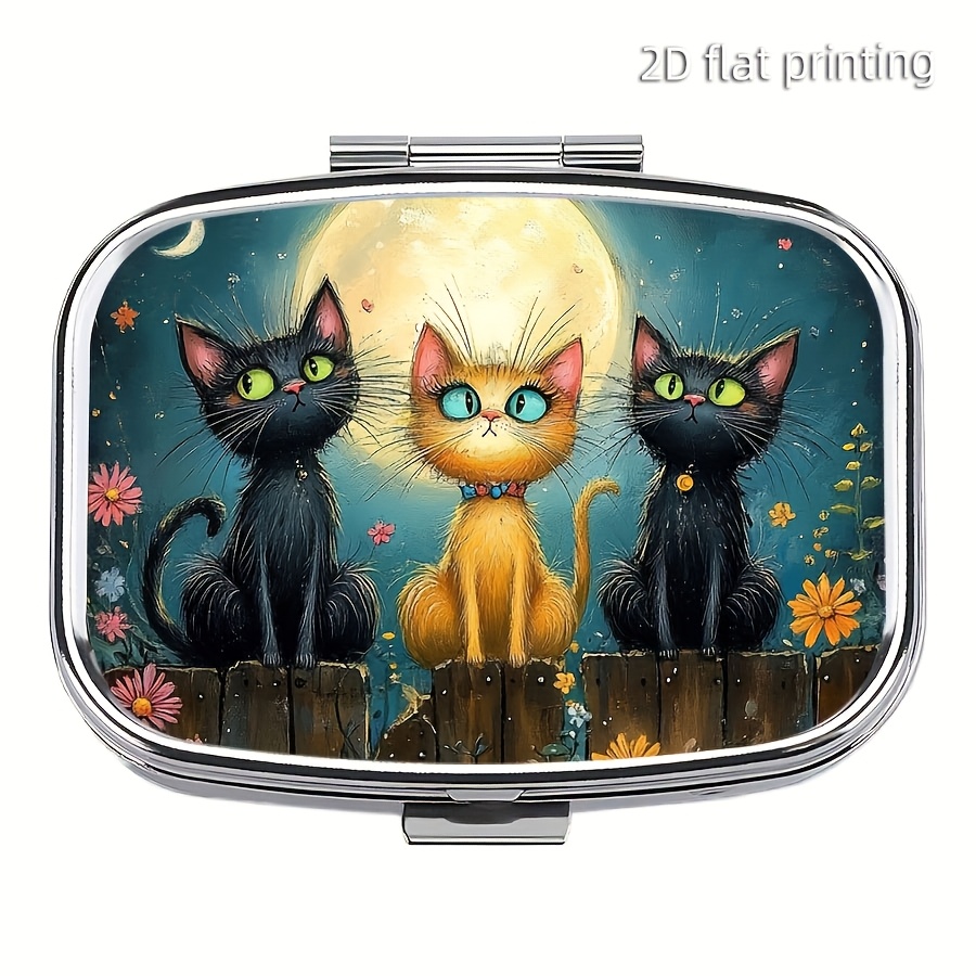 Image of 1pc Cute Cats Portable Medicine Pill Case, Travel Multi-functional Pill Box For Purse & Pocket, Cute Metal Medicine Pill Organizer Box