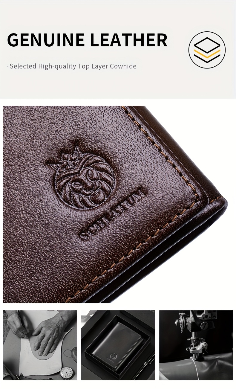 Crazy Horse Genuine Leather Trifold Wallets for Men & Women Real Genuine Leather Slim Front Pocket RFID Blocking Travel with ID Window