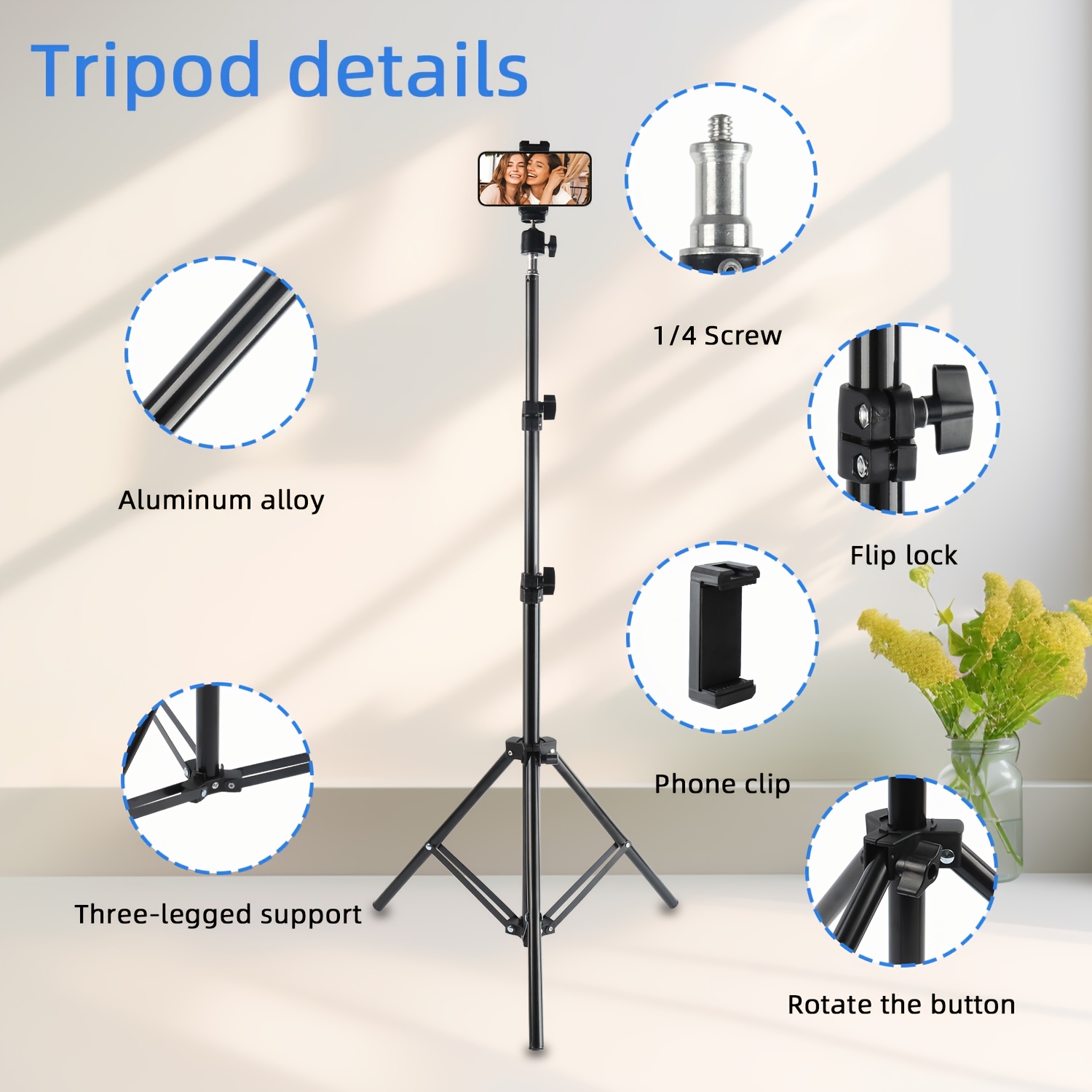 63 iron tripod adjustable ball head phone stand live Temu United
