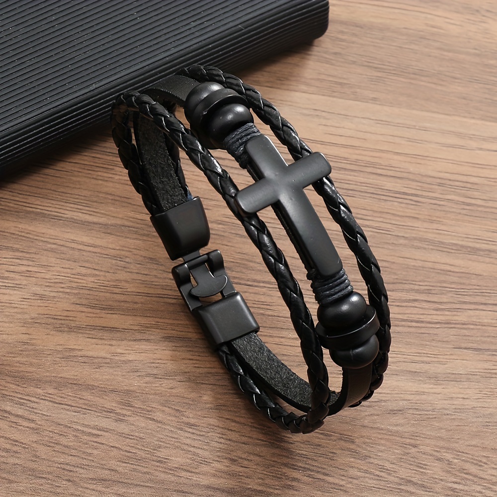 Image of 's And Women's Cross Pu Bangle Bangle Bracelet Hand-woven To Work Commuting Wear Fashion Men's And Women's Hand Accessories