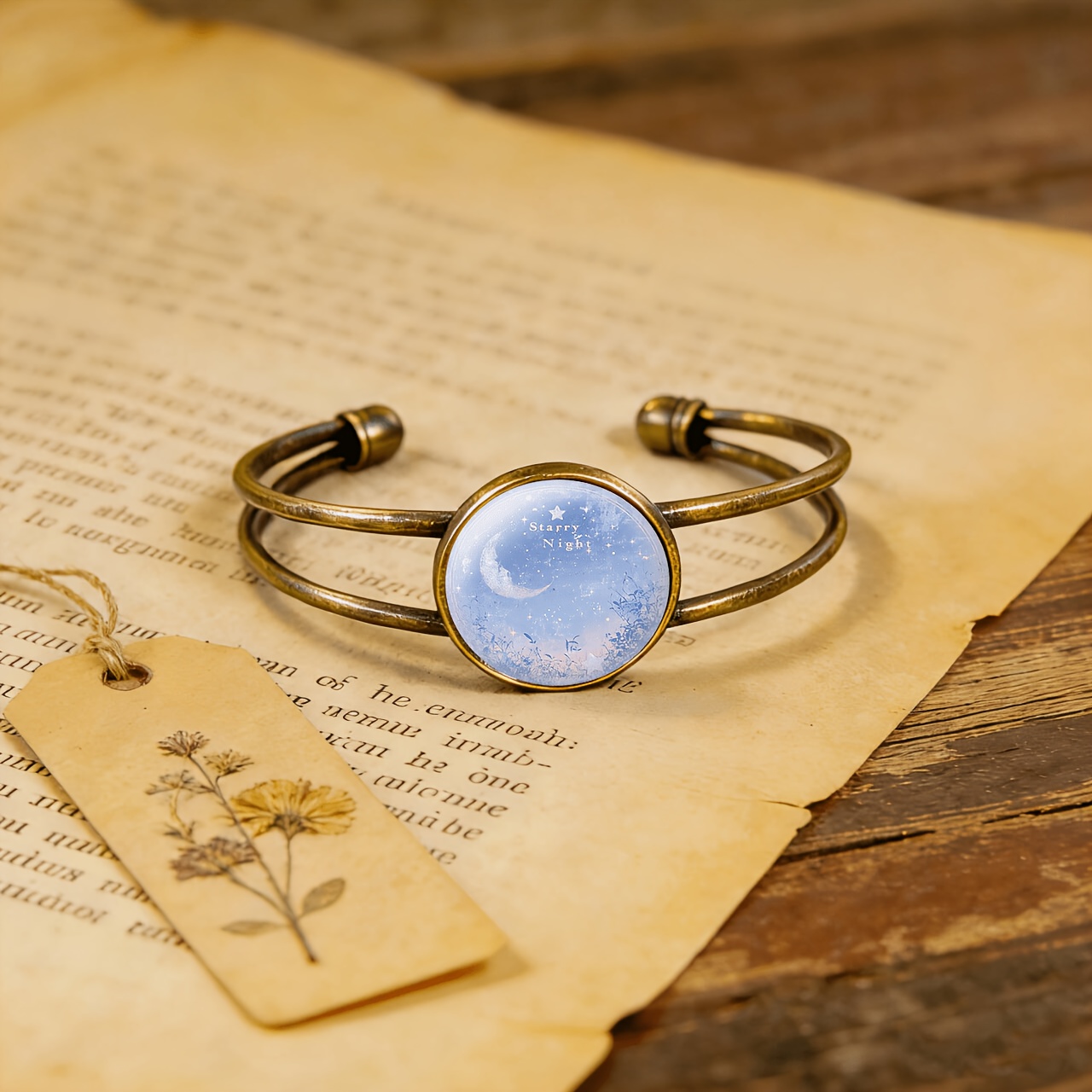 Antique Cyan Starry Night Adjustable Open-End Bangle