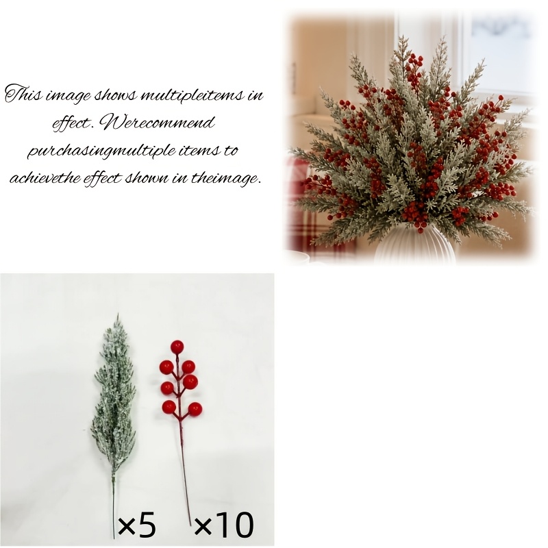 TEMU 15pcs Artificial Pine Branches With Red Berries, Suitable For Home Decor, Room Decoration, Bedroom Decoration, Living Room Decoration, Fireplace