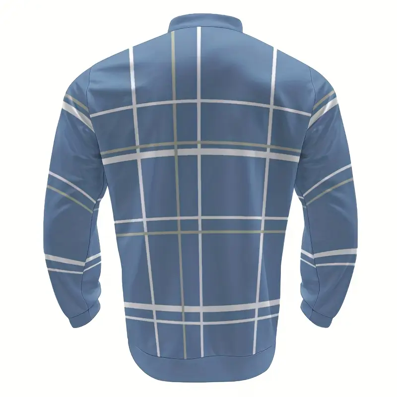 2025 autumn light blue striped pattern mens casual sportswear set fashionable simple half zip crew neck pullover long sleeve t shirt pants for daily wear exercise mens clothes men clothes men outfit sets airport outfit for men mens xmas outfits clothes for men Product details 2