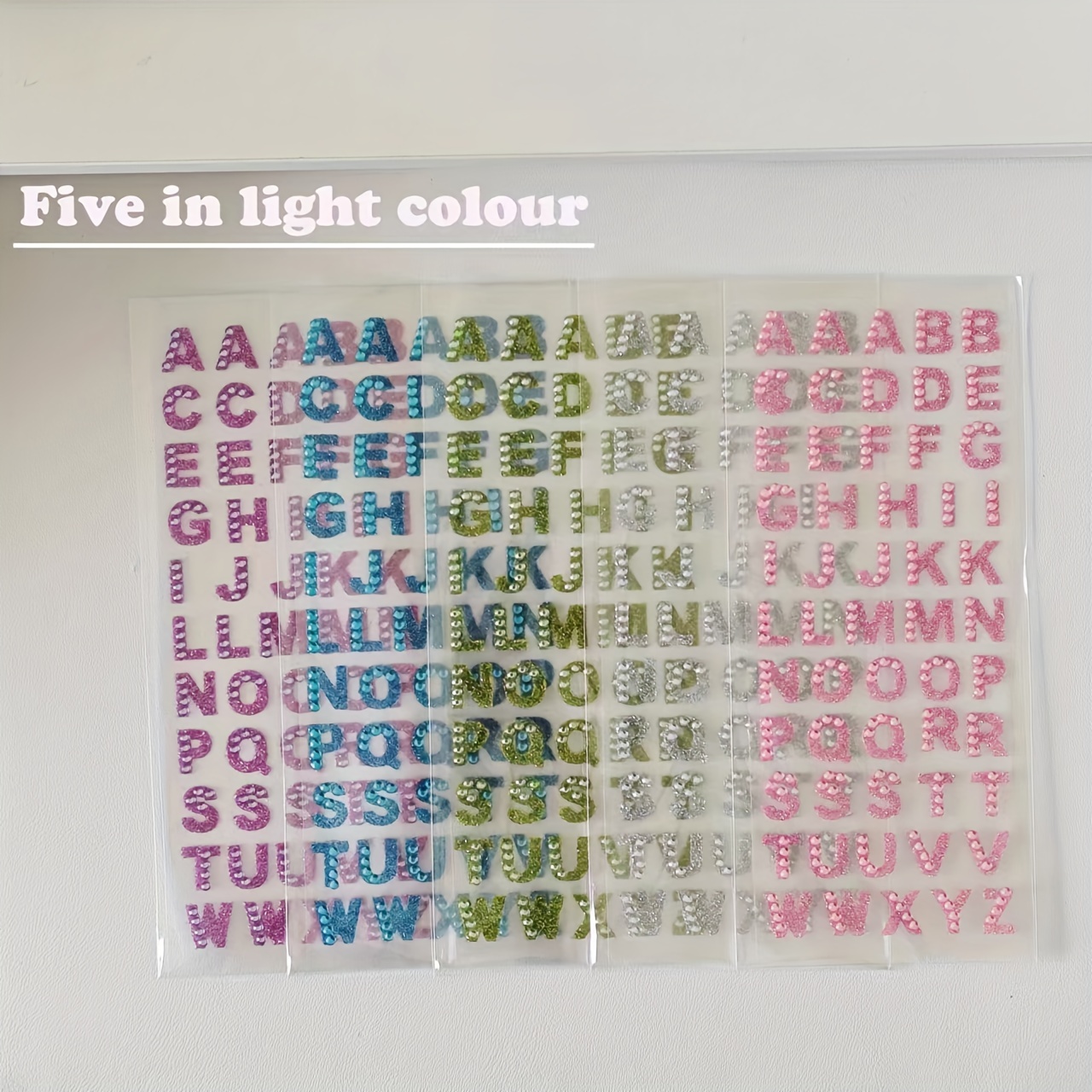 Image of 5-pack Colorful Fashion Korean-style English Alphabet Stickers For Scrapbooking, Candy-colored Glitter Stickers For Kuku Decoration, Small Photo Album Diy Materials Abcdef