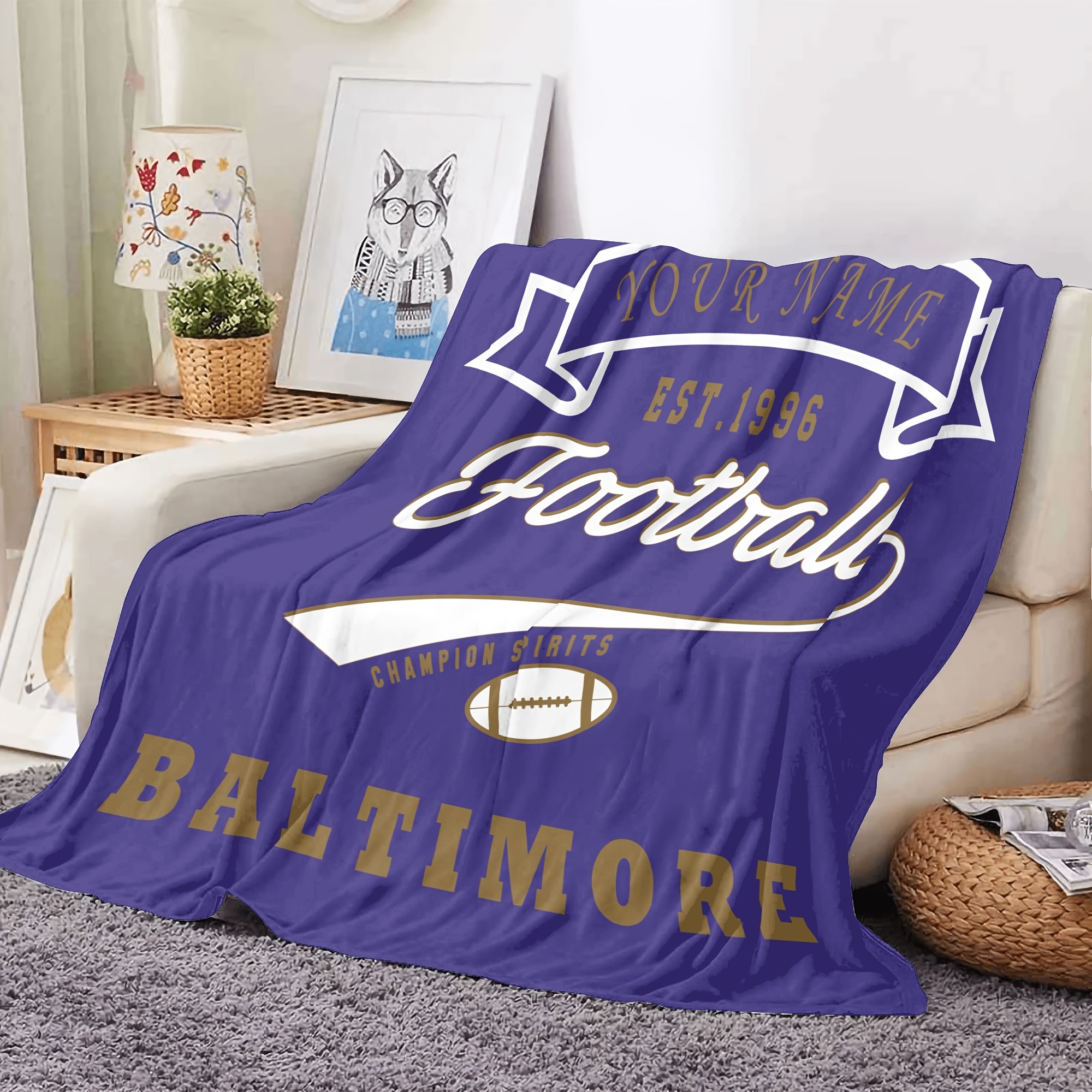 

Must-have, Custom Football Throw Blanket - Personalized Name, Perfect Gift For Fans, Ideal For Travel, Sofa, Bed & Office Decor - Flannel