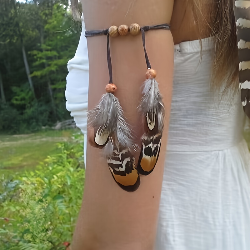 1pc Bohemian Feather- Bracelet Compatible For - Vintage Gothic Feather Bangle, Wear, Daily Gift For Parties & Special Occasions, Style