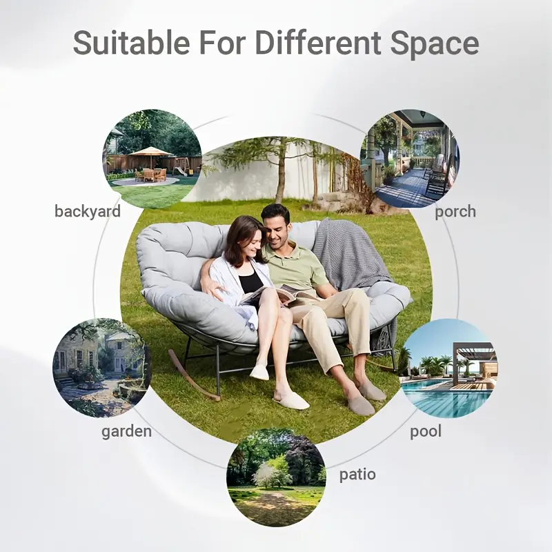 2 person oversized rocking chair with e coated thick cushion weather resistant durable outdoor papasan loveseat easy assembly for patio porch deck manual recliner with open patio furniture porch seating cozy seating sturdy construction comfortable seating patio Product details 3