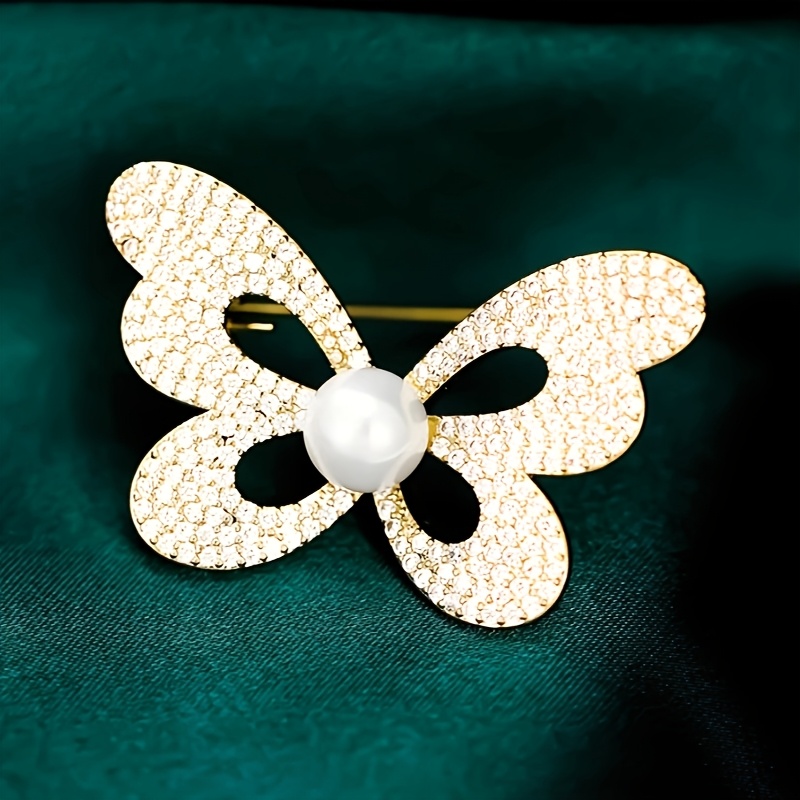 Butterfly Brooch with Rhinestones & Pearls