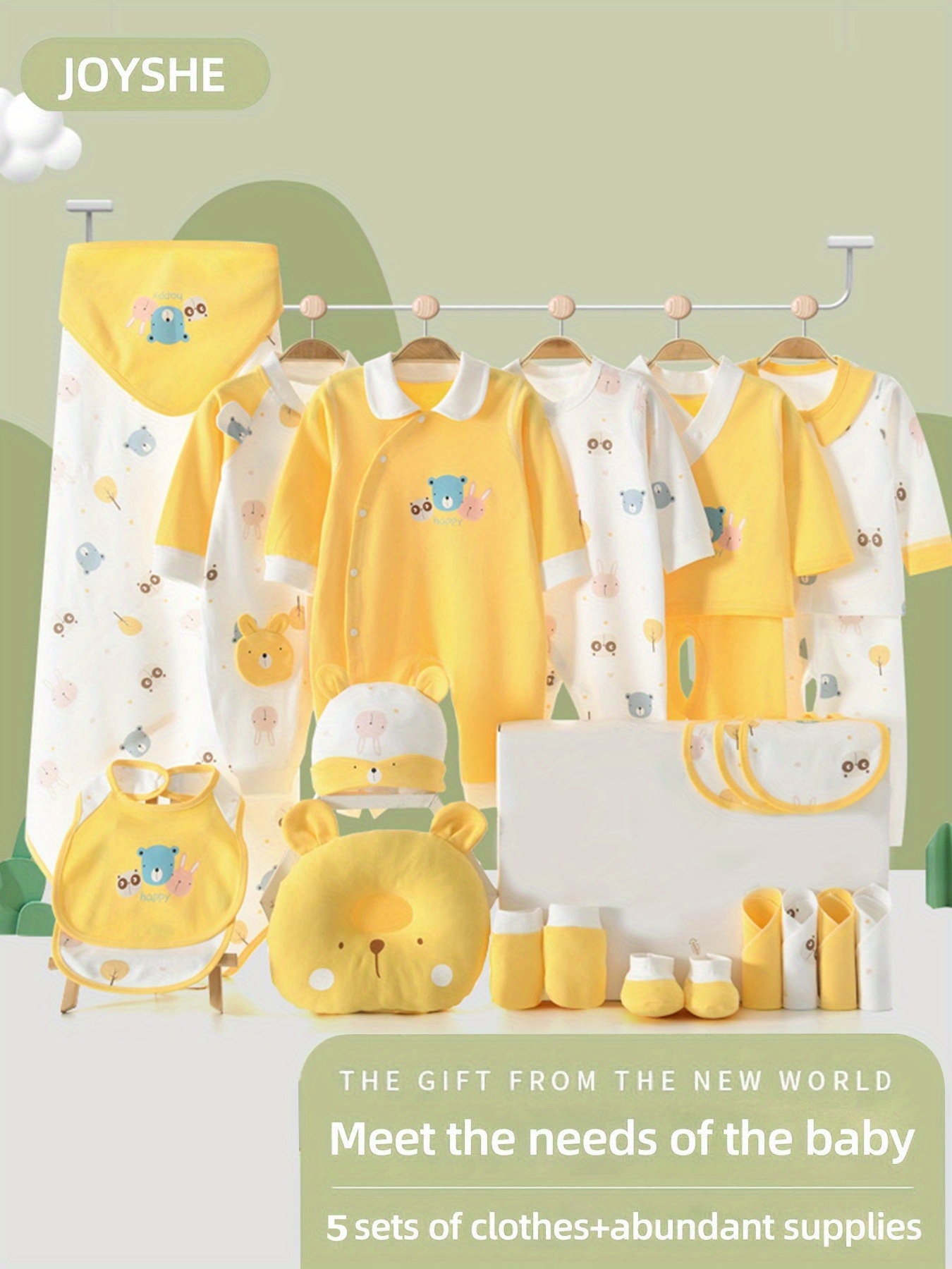 Baby Boy Clothes + Newborn Daily Necessities Complete Set, Total 27pcs, 5 Sets Of Clothes + Hat + Bib + Pillow + Hand And Foot Covers + Bibs, Baby Items, Baby Full Moon Summer Long Sleeve Suit, Baby Romper, Local Warehouse, Baby Shower Gifts, Perfect for Outdoor - Image 4