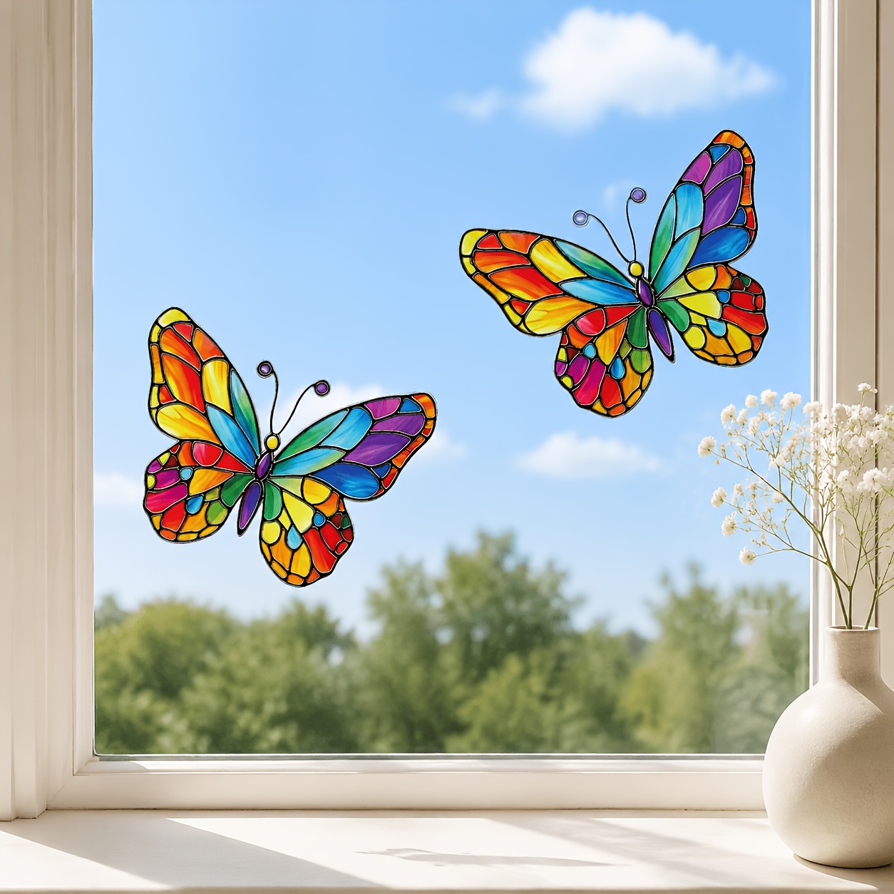 TEMU 2 pezzi Adesivi per Finestra Colorata, Adesivi a Senza Colla, Acchiappasole, per Casa Giardino, Camera da Letto, Adesivi per Vetri di Balcone,