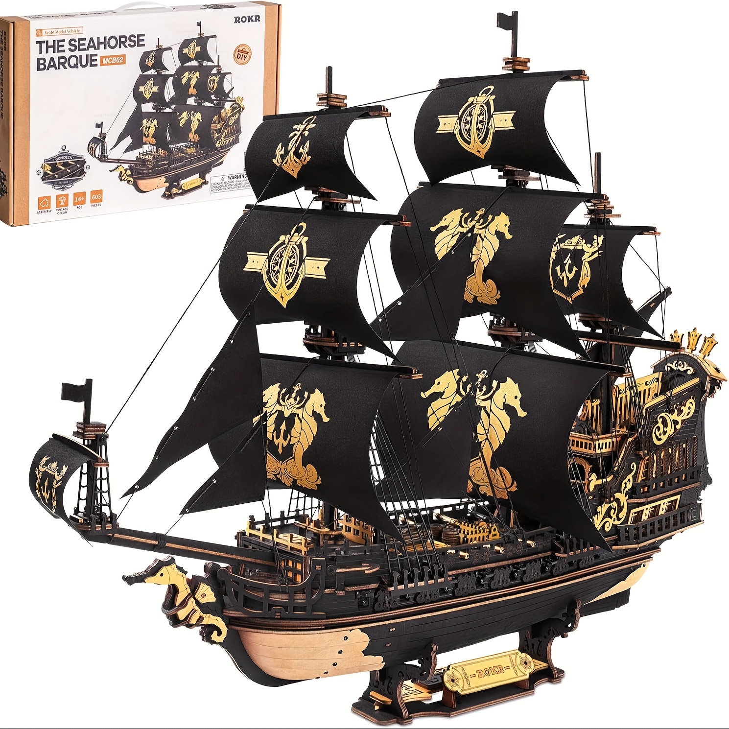 TEMU Rokr Barque 3d Wooden Puzzle Wooden Ship Model Kits Craft Kits Home Desk Decoration Unique Gift For Adult Handicraft Enthusiasts