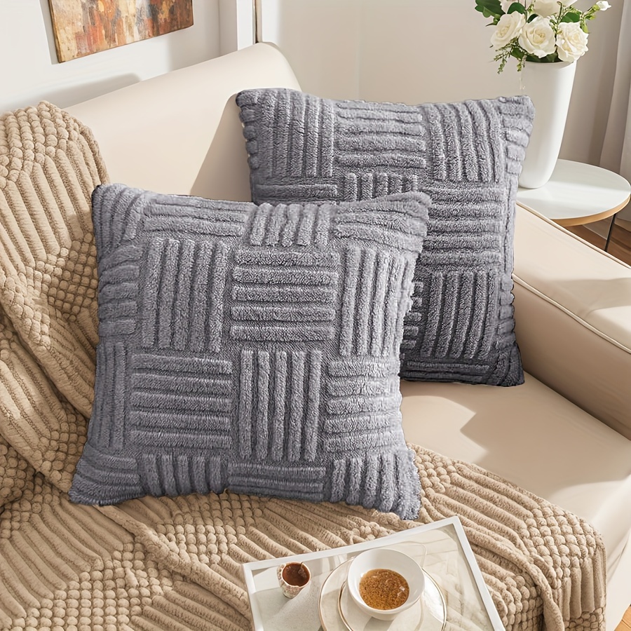 Image of 2pcs, Boho Stripe Geometry Home Decorative Throw Pillow Covers, Soft Plush Couch Pillow Covers, Farmhouse Cushion Covers, 18in X 18in, 12in X 20in, Stylish Modern For Sofa Couch Bed Indoor Room Decor