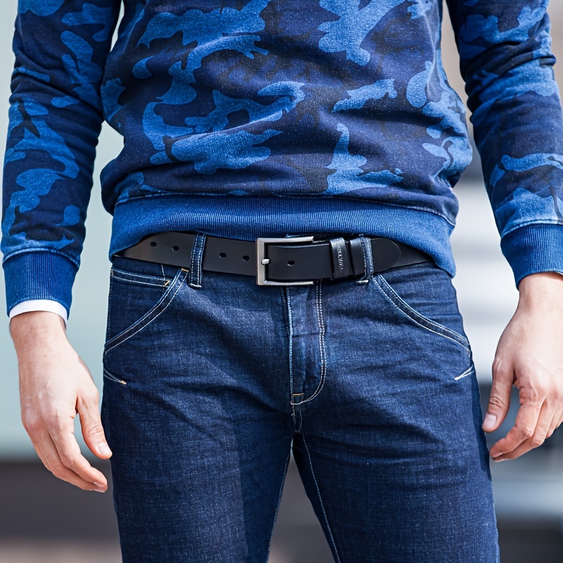 COWATHER Men's Retro Button Buckle Cowhide Belt