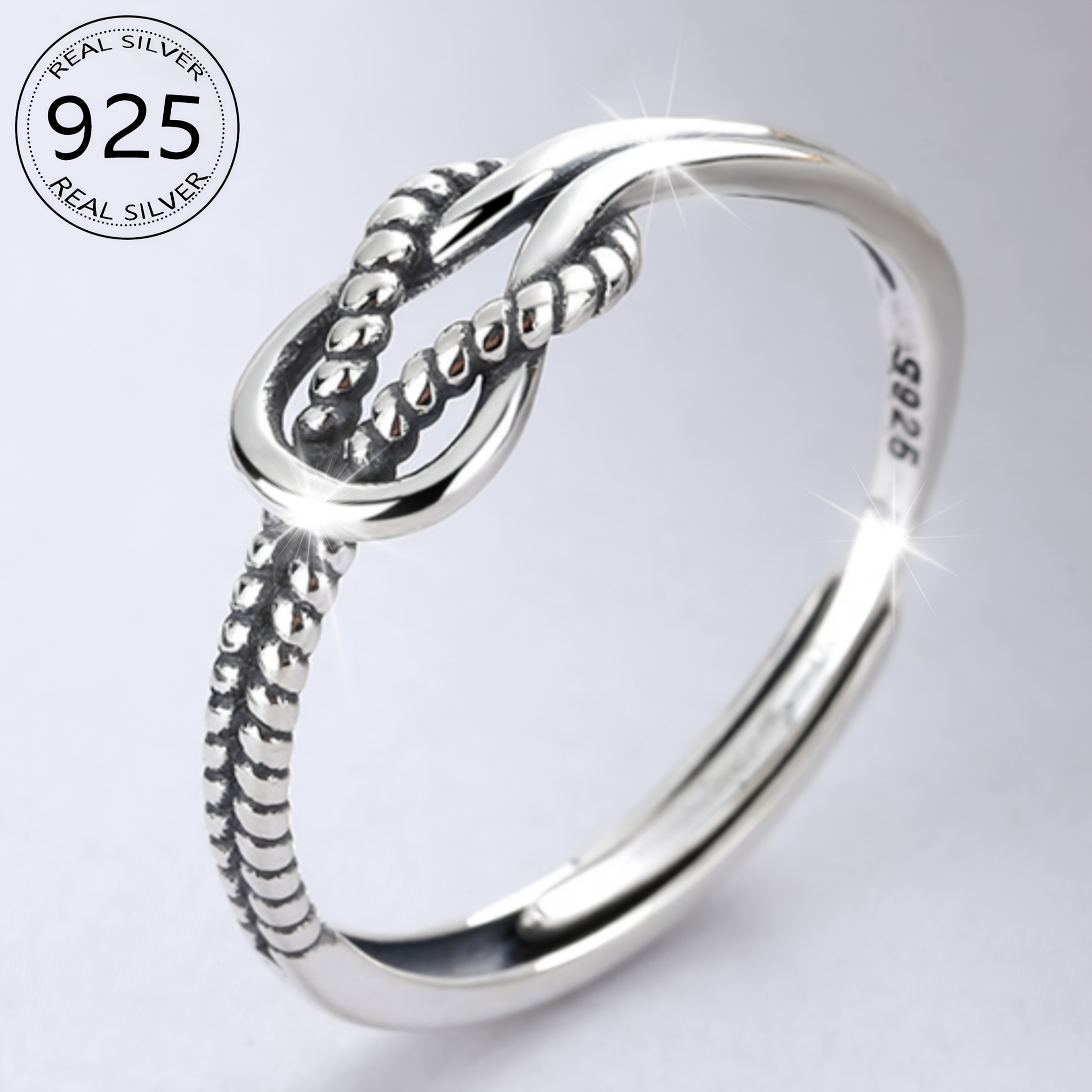 

925 Sterling Silvery Vintage Rope Knotted Hip Hop Punk Style Holiday Gift