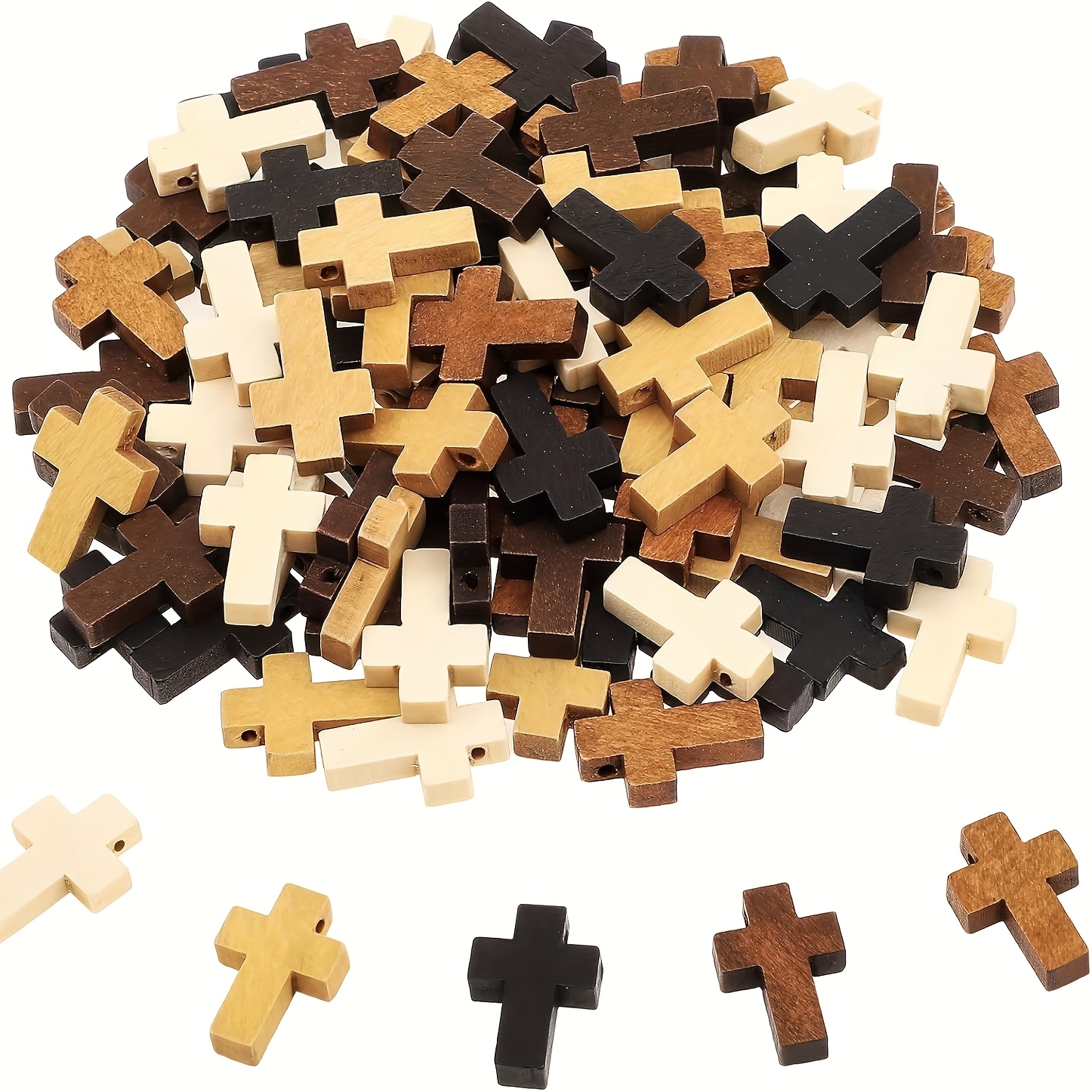 Image of 100pcs Mini Wooden Cross 5 Colors, Natural Small Cross Pocket Crosses Christian Gift For Children And Adults