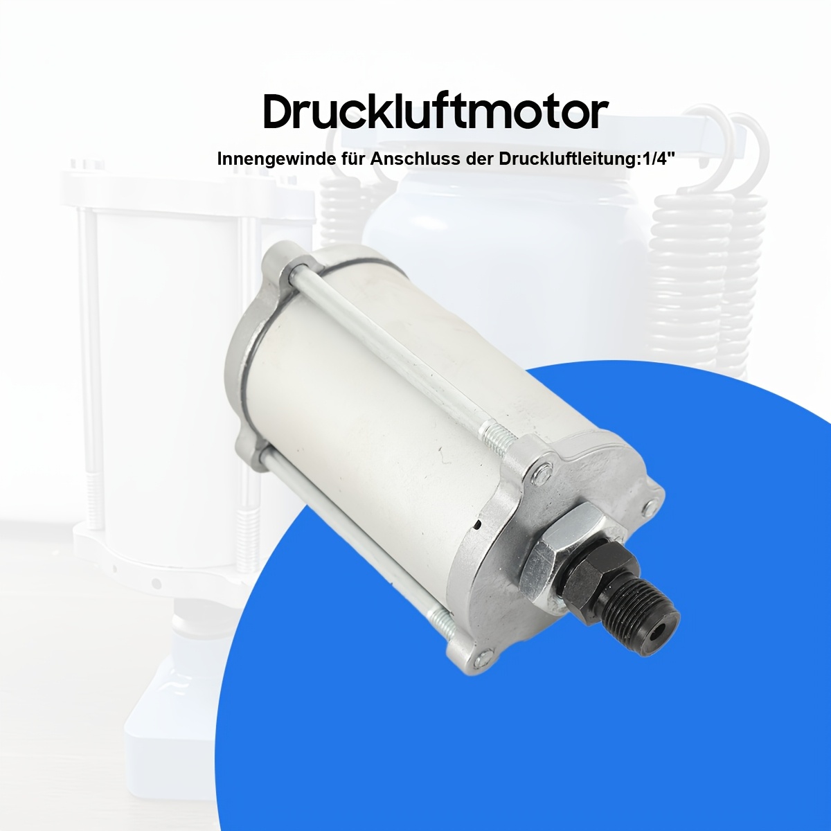 Compressed Air Motor, Pneumatic Motor, 10 Bar Compressed Air Motor Compatible With Pneumatically Driven Hydraulic Pumps, 130 Mm Cylinder Length, 1/4'' Threaded , Silver