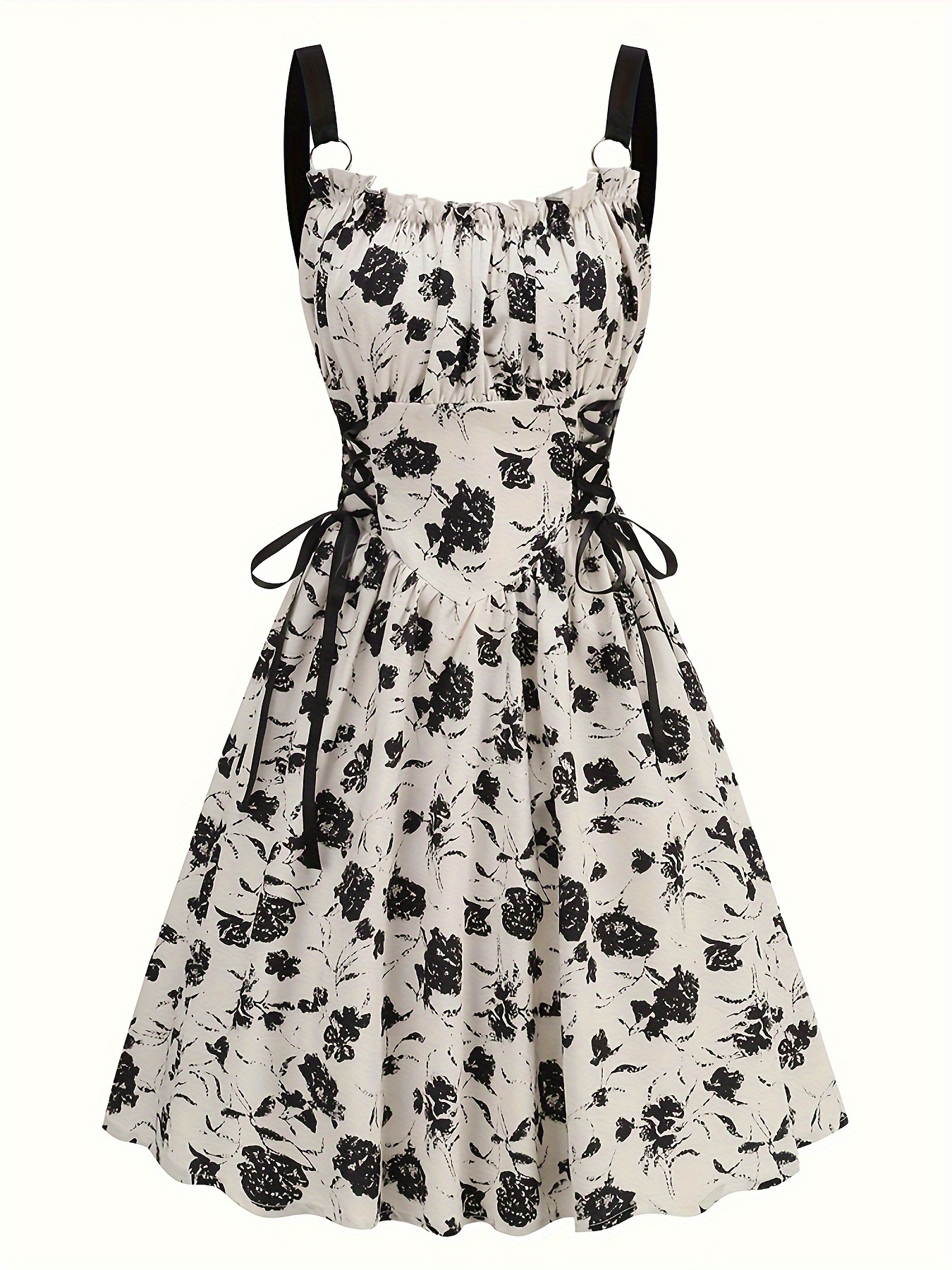 Boho-Chic Greek Key Strap Boat Neck A-Line Dress with Bow Tie Waist &  Floral Print - Strapless/One-Shoulder Zipper Party Wedding Guest Dress,  Machine Washable Spring Summer Beach Dress (No)
