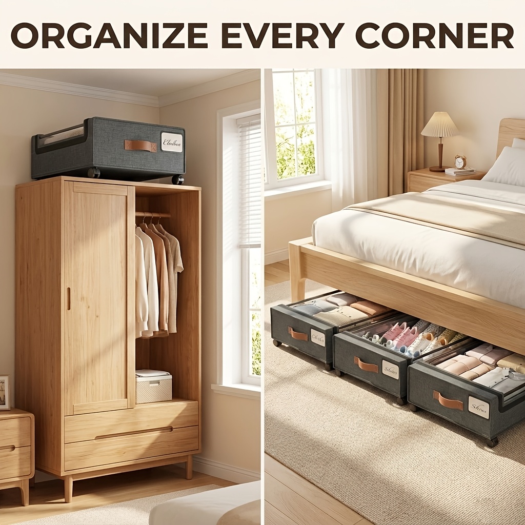 1/2 Pack Of Wheeled Under Bed Storage Box, Under Bed Storage Box, Under Bed Shoe Rack Organizer, Metal Drawer Under Wheel Bed for Clothes, Blankets, Shoes,, Books, Bedding, Under-Bed Storage