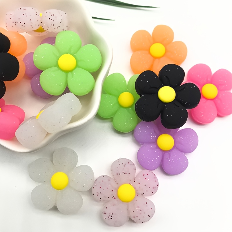 

7/10pcs Glitter Flower Loose Silicone Beads, Suitable For Handmade , Diy Bracelet Pen Keychain And Other Fashion Pendant Crafts