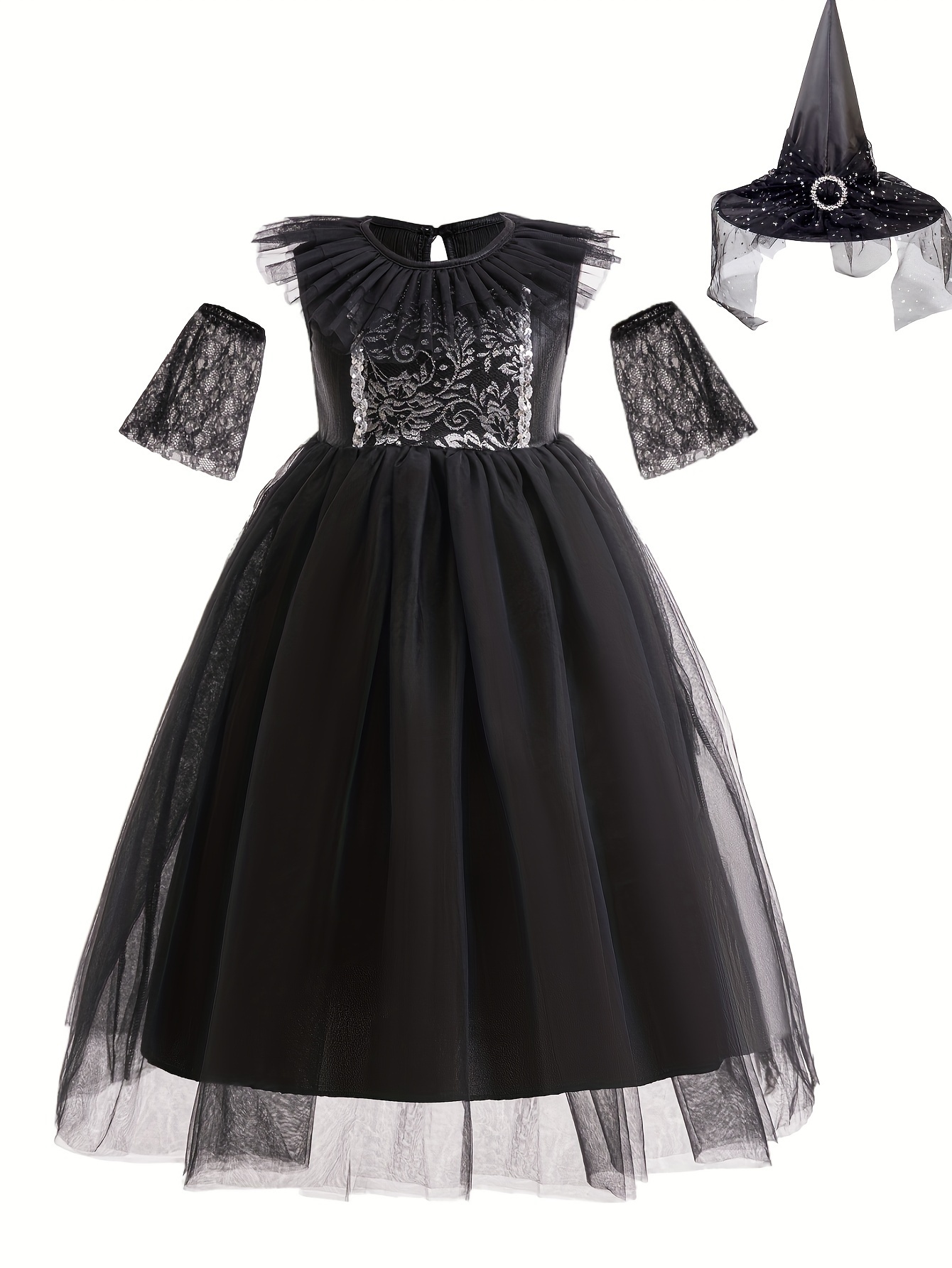 a black mesh dress silvery lace witches featuring separate - Temu