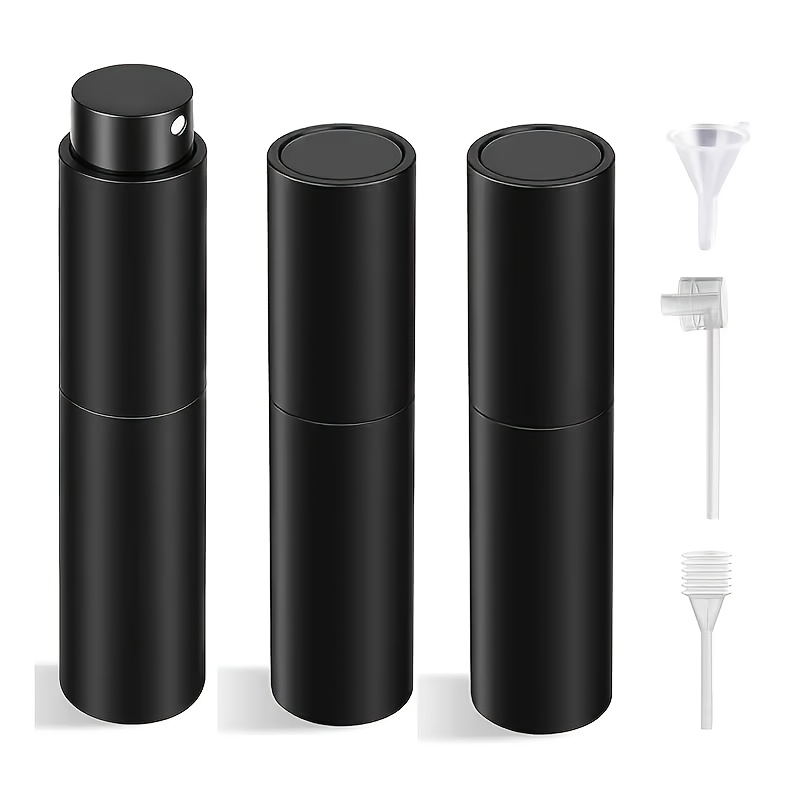TEMU 1pc/3pcs 10ml Refillable Travel Perfume Spray Bottle - Portable Cologne Atomizer With 3 Transfer Tools, - Travel Essentials For , Matte Black