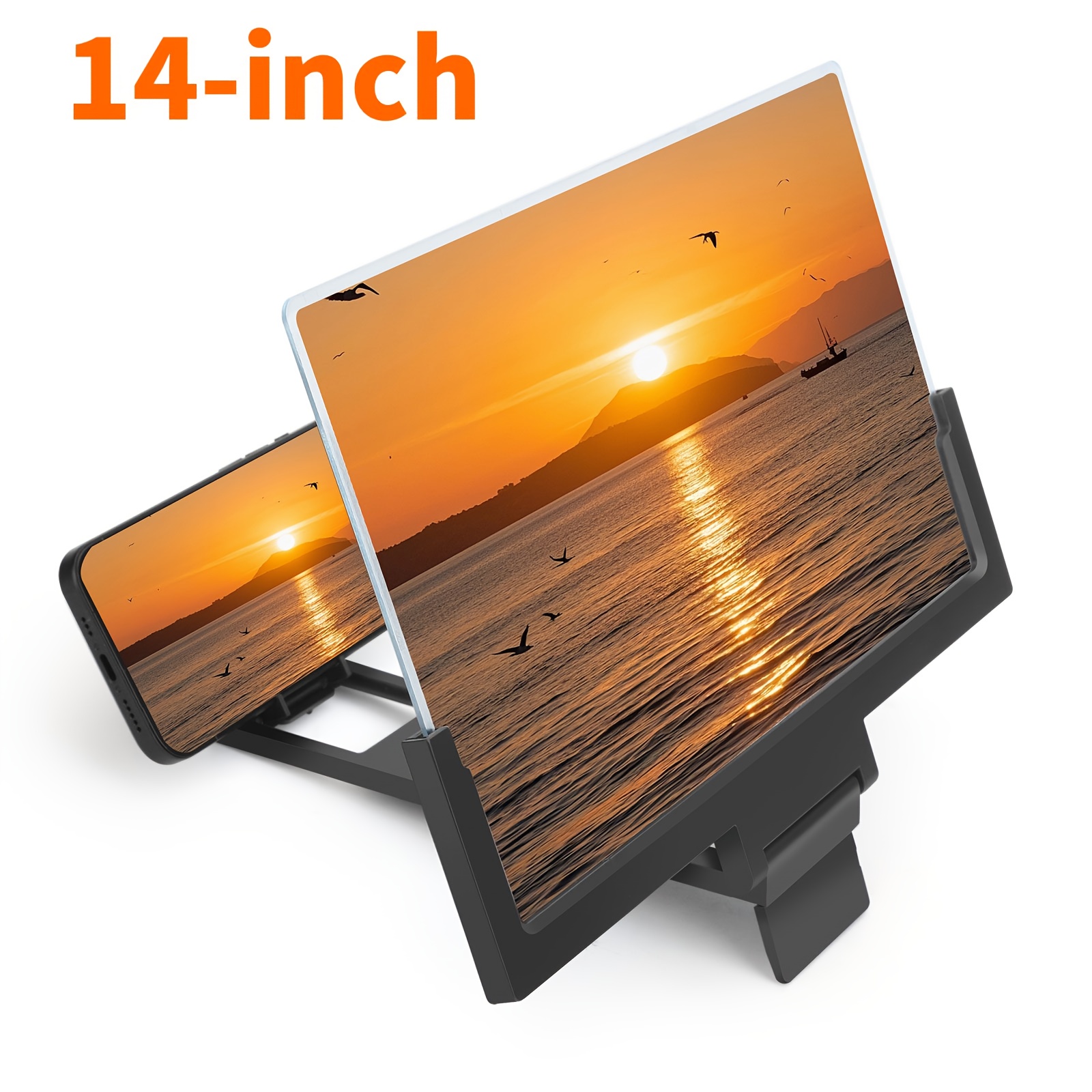 14 inch hd flat screen magnifier abs foldable   with multi angle stand universal smartphone projector for movies gaming black portable design