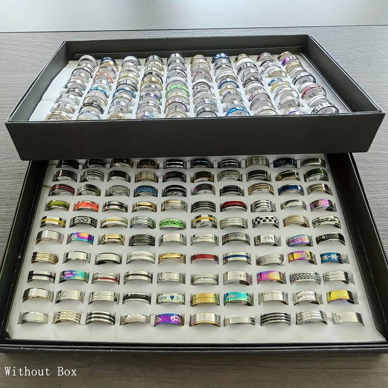 Wholesale Lot 50pcs Mixed Stainless Steel Rings For Women Men - Fashion Jewelry Set