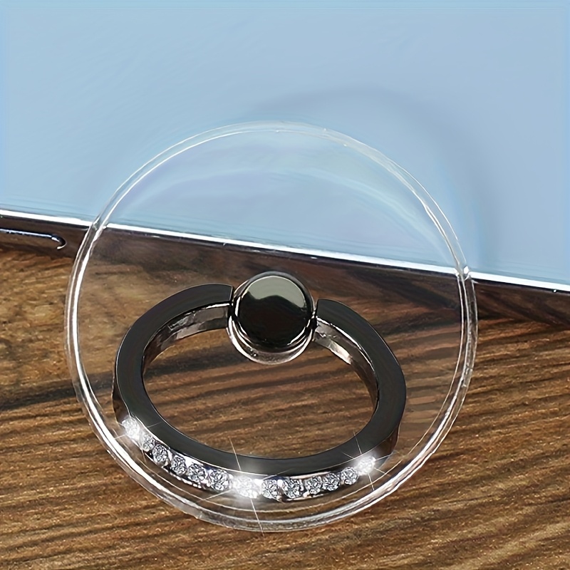 1pc Transparent Round Diamond Ring Holder Adhesive Lazy Phone Stand Loop