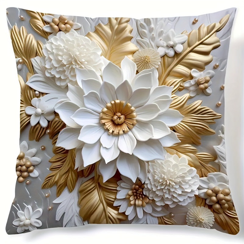 

Contemporary Style 3d Floral Print Decorative Pillow Cover - Machine Washable, Zip Closure, Suitable For Various Room Types, Woven With Polyester Fabric