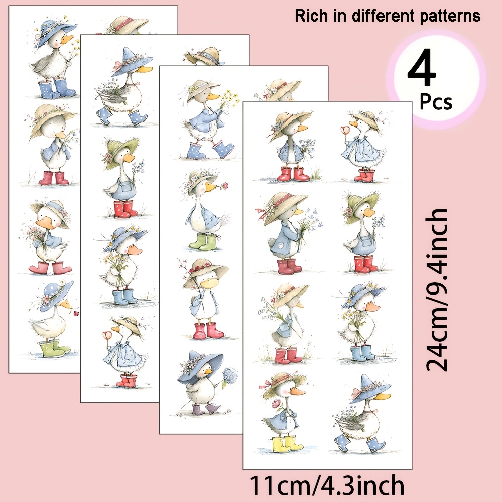 TEMU 4pcs/set Watercolor Duck Theme Uv Transfer - For Crafts, Mugs, Laptops & Water Bottles, Self-adhesive Plastic, Mug Decoration, Laptop, Holiday