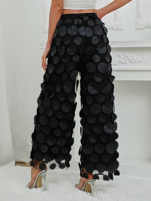 fashionable round piece design tassel hollowing high waist straight ladies pants