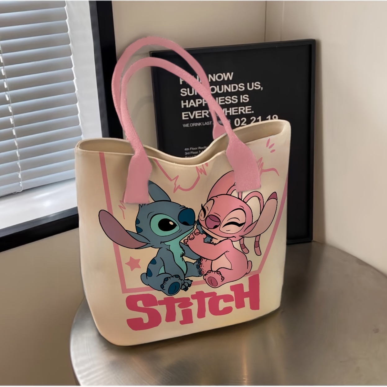E-shop 1 Stück Pinke Stitch Handtasche mit großem Fassungsvermögen - Lässige Umhängetasche mit Reißverschluss, bedrucktes Design, strapazierfähiges