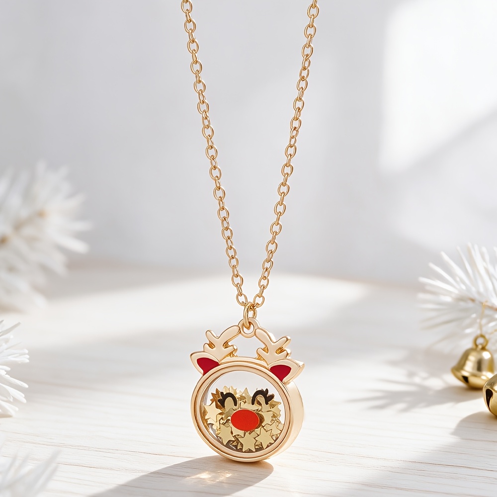 TEMU 1pc Kids Christmas Necklace, Santa Claus And Elk Pendant With Shakeable Glitter Filled Sequins, Fashion Novelty Christmas Jewelry Gift, Xmas