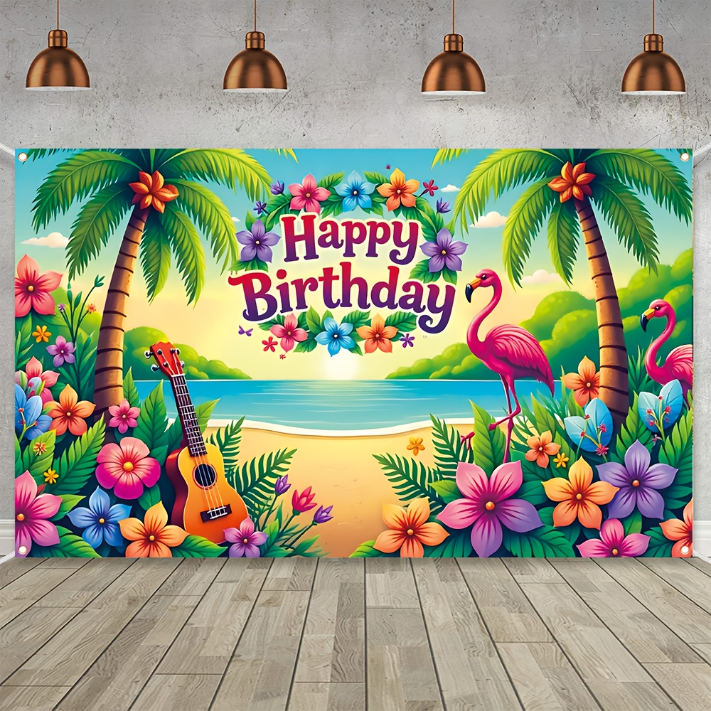 

1pc Tropical Beach Birthday Banner, 70.8x43.3 Inches, Polyester Happy Birthday Flag, Summer Seaside , Indoor & Outdoor Party Decoration, No Electricity Needed