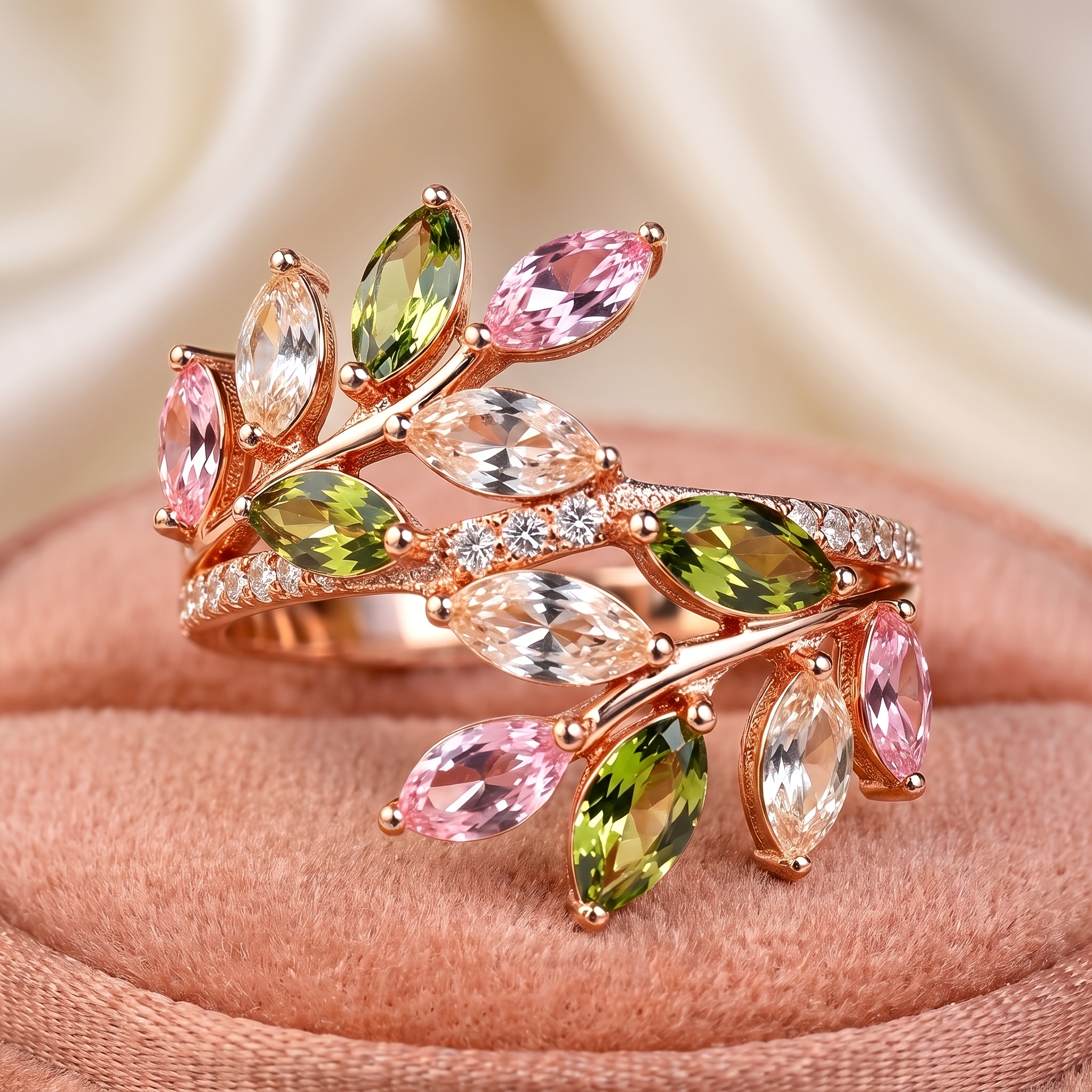 TEMU Elegant And Stylish Adjustable Leaf-shaped With Marquise-cut Cubic Synthetic Zirconia And Wrap-around Design. A Delicate, Natural-style Fashion