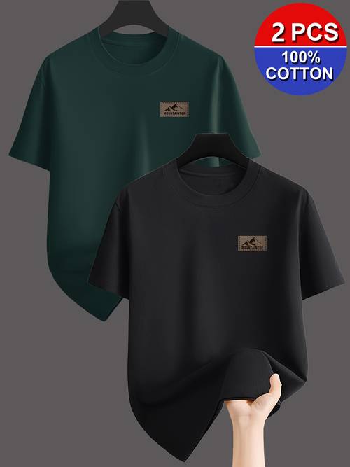 2er-pack, 100 % baumwolle kurzarm-t-shirt mit rundhalsausschnitt, weicher hautfreundlicher baumwollstoff, basic-stil passend für verschiedene stile, verleiht jedem outfit einen hauch von