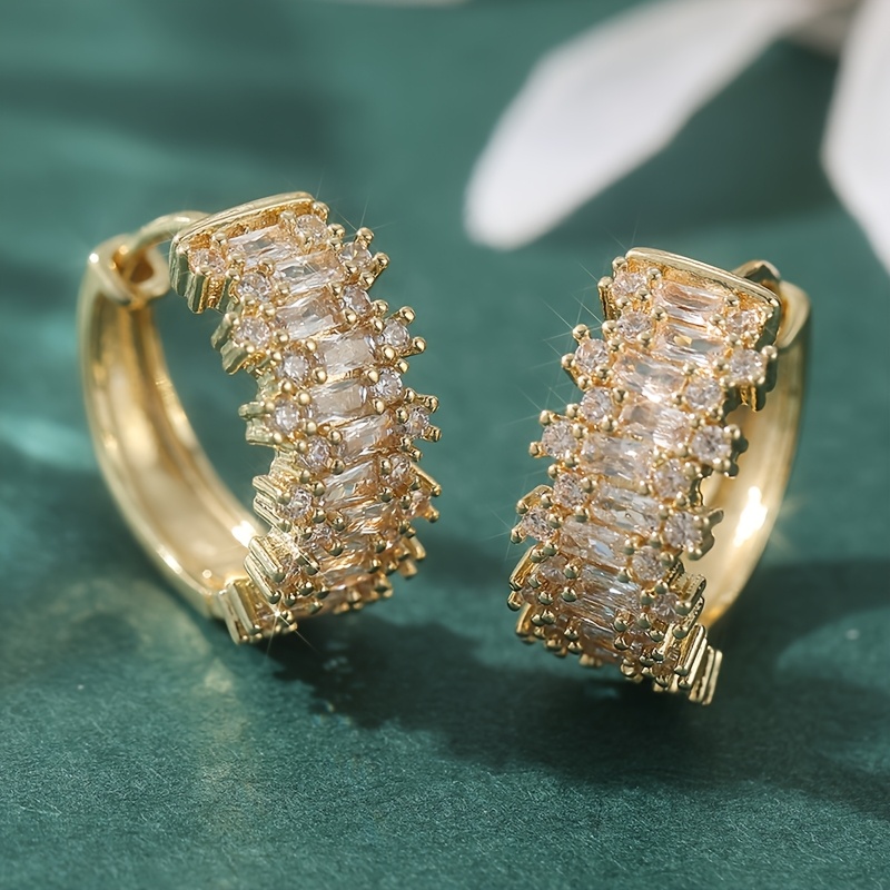 Image of Small Hoop Bridal Earrings With Baguette White Synthetic Zirconia - Elegant Minimalist Wedding Jewelry