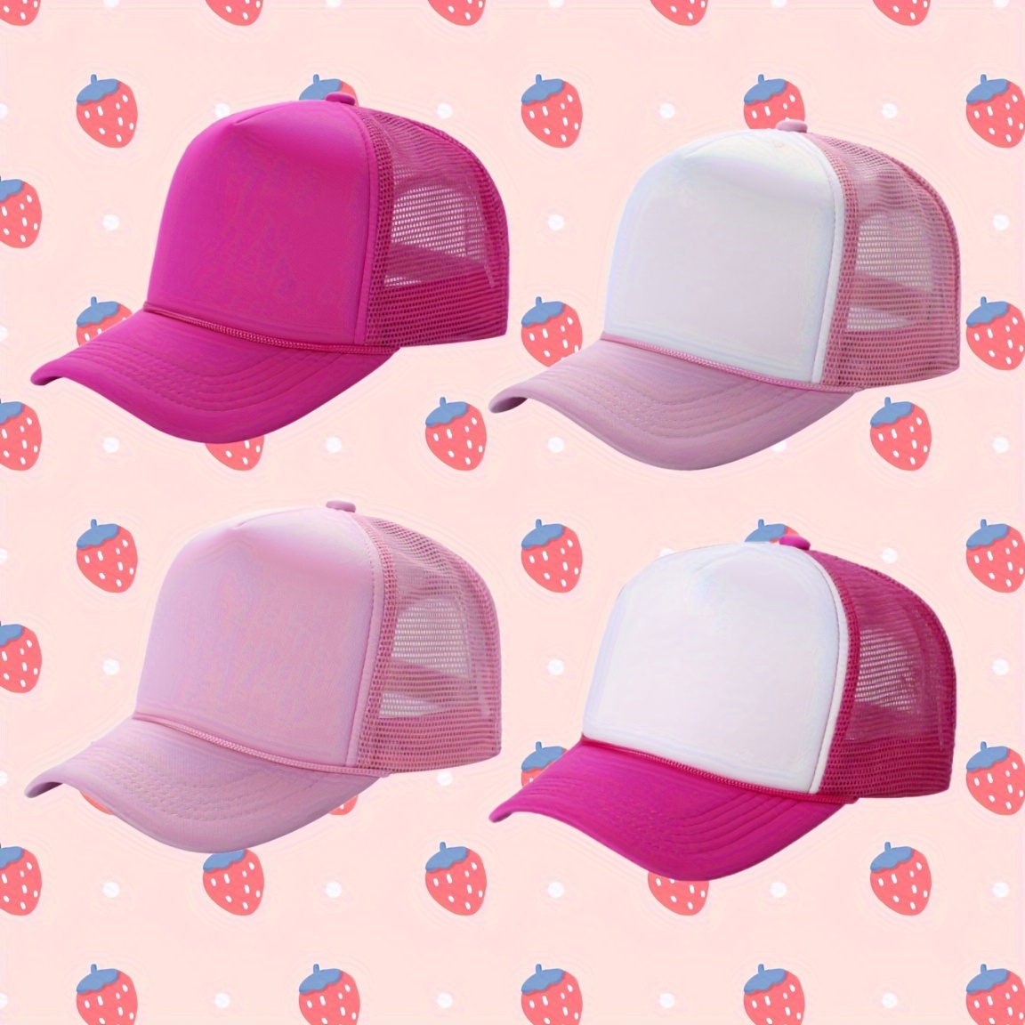 

4 Pcs Pink Korean Fashion Casual Casual Breathable Soft Comfortable Breathable Baseball Cap, Female Color Matching Classic Simple Outdoor Sports College Wind Cap.