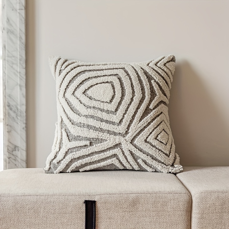 1pc, Bohemian Morocco Easy Modern Geometric Ring Pile Pillow Case, Chenille Plush Soft And Comfortable Ethnic Style Pillow Case, Suitable for Home Sofa Terrace Furniture Bench Sofa Porch Decoration, No Pillow Core