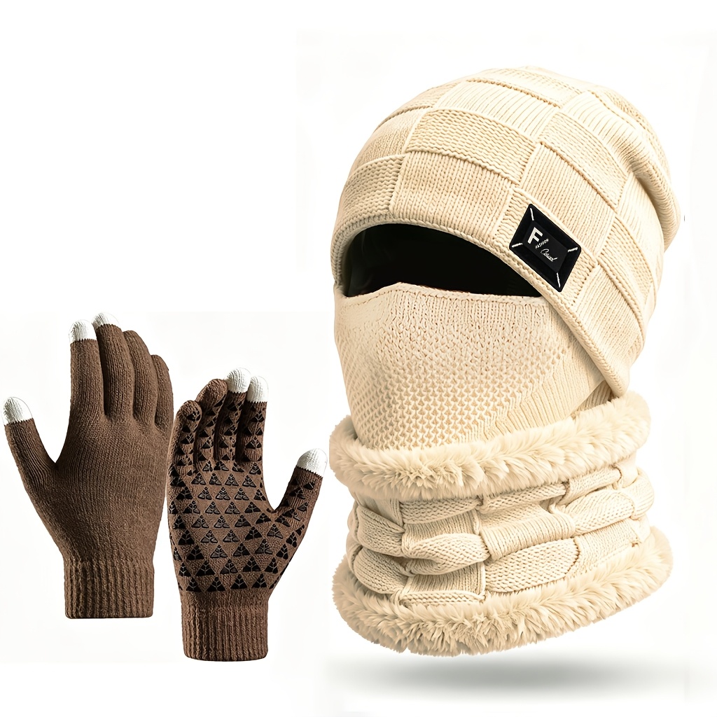 Winter Fleece Hat Set Unisex with Gloves & Neck Gaiter