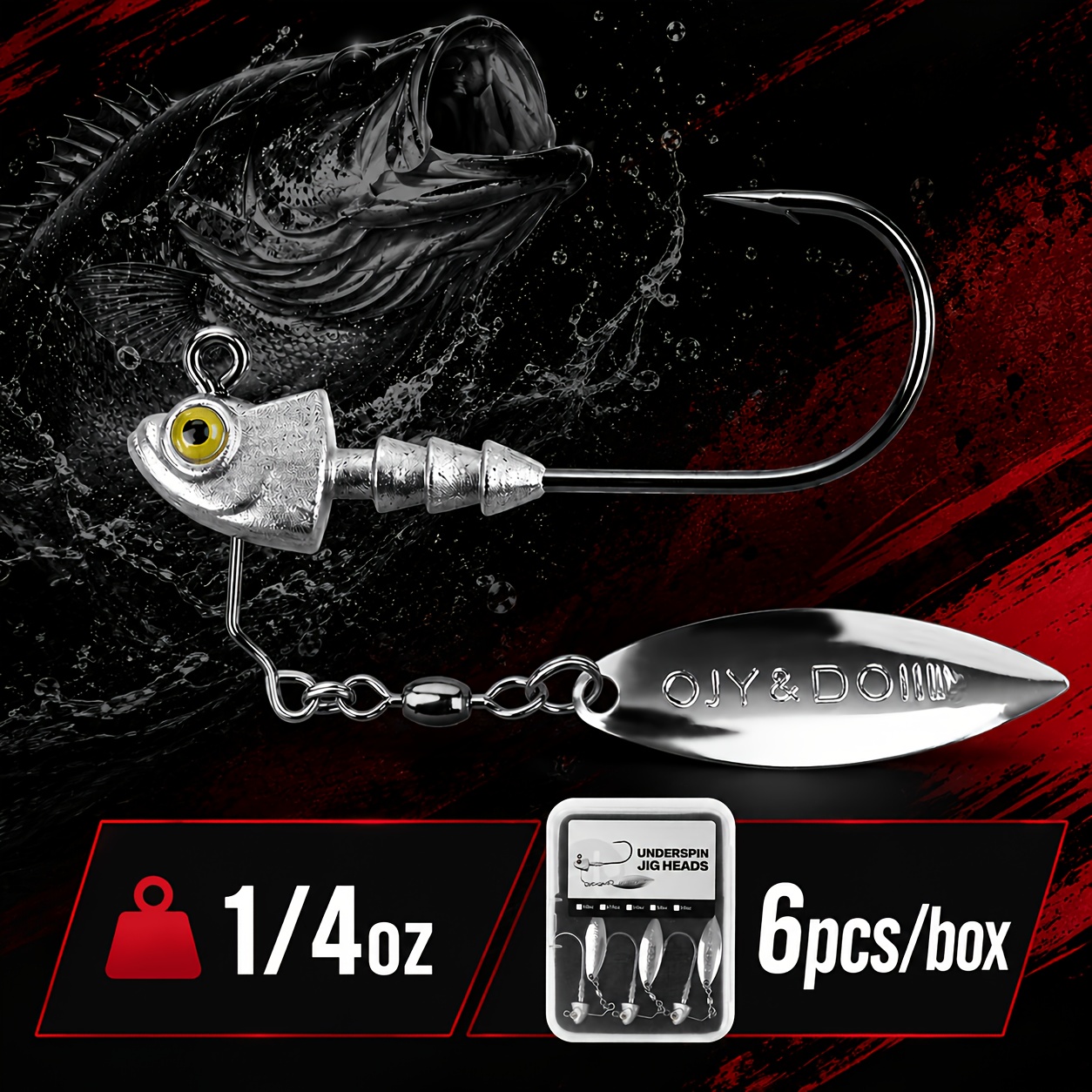 TEMU 6-pack Jig Heads With 100% Brass Blade () - 3/16oz, 1/4oz, 3/8oz, 1/2oz - & Saltwater Fishing