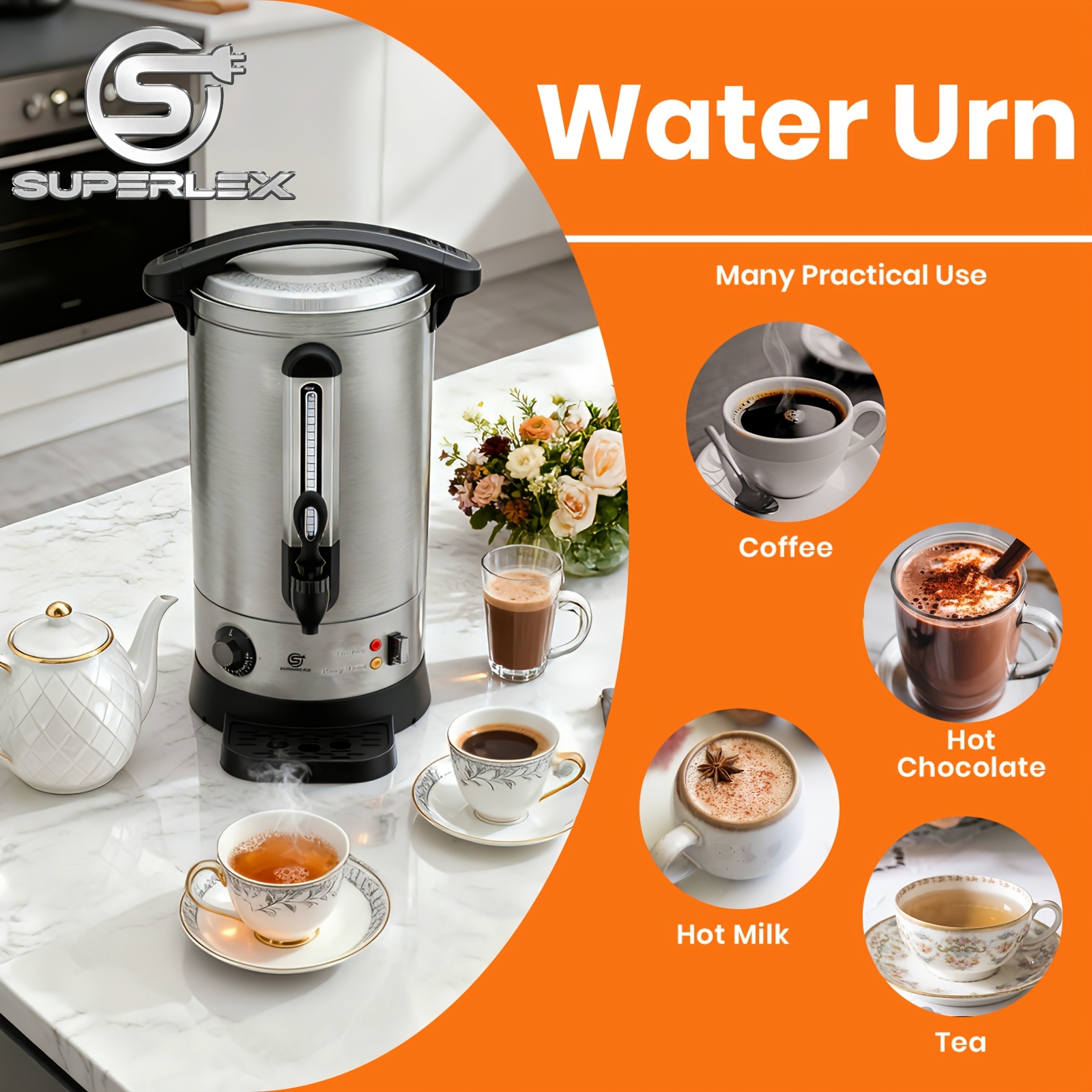 Image of Superlex 10l Hot Water Boiler, Energy-efficient Thermostatic Dispenser | Ergonomic Spout, Precision Level Control, Easy Clean | For Home/commercial/office