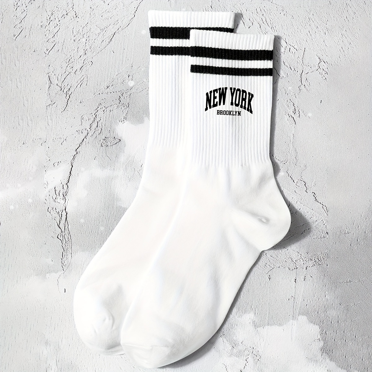 1 Pair Striped & Letter Print Socks, Casual & Versatile Comfy Unisex Mid Tube Socks, Women's Stockings & Hosiery